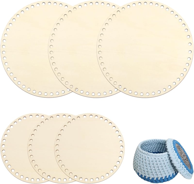 KUHAWL 6 db Fa Kosáralap Horgoláshoz - 15/20 cm Átmérőjű Natúr Fa Alapok DIY Tárolókosár Készítéséhez, Kézműves Dekorációhoz