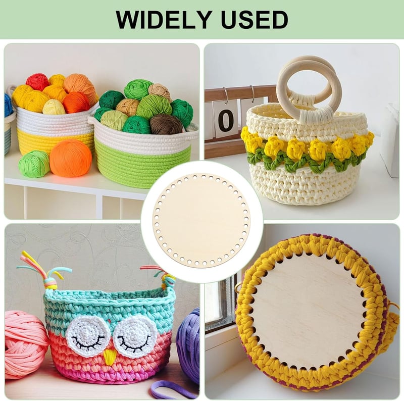KUHAWL 6 db Fa Kosáralap Horgoláshoz - 15/20 cm Átmérőjű Natúr Fa Alapok DIY Tárolókosár Készítéséhez, Kézműves Dekorációhoz