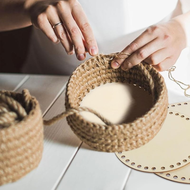 KUHAWL 6 db Fa Kosáralap Horgoláshoz - 15/20 cm Átmérőjű Natúr Fa Alapok DIY Tárolókosár Készítéséhez, Kézműves Dekorációhoz