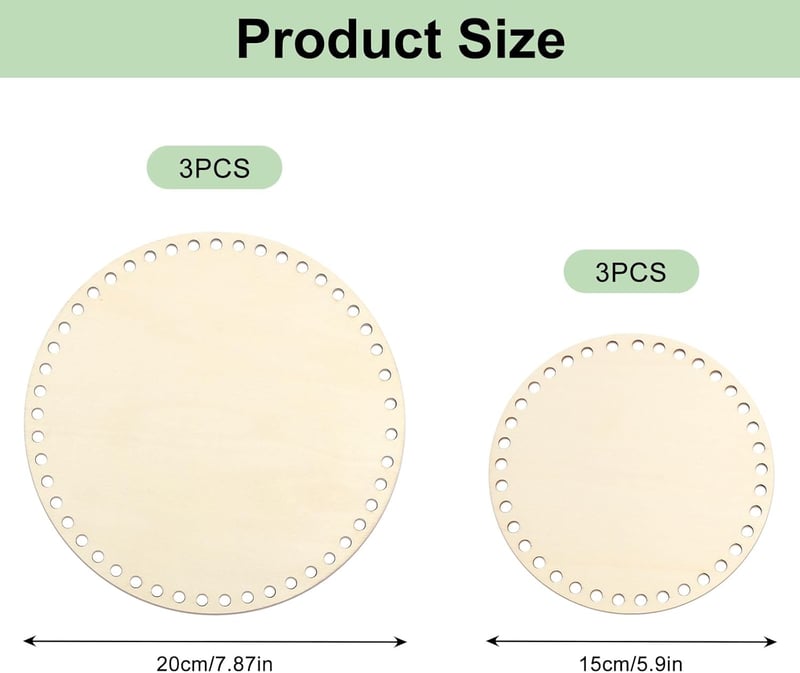 KUHAWL 6 db Fa Kosáralap Horgoláshoz - 15/20 cm Átmérőjű Natúr Fa Alapok DIY Tárolókosár Készítéséhez, Kézműves Dekorációhoz