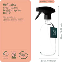 Kuishi Átlátszó Üveg Permetező Palack Fekete Pumpával 500ml Tartós Spray Flakon Tisztításhoz Növényápoláshoz 3