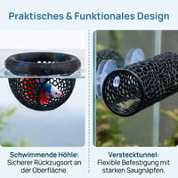 Decor pentru acvariu KUIZHEN pentru pești Betta, set 2 piese peșteră și tunel cu ventuză, ascunzătoare pentru creveți, negru 3