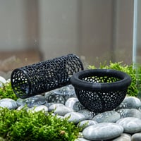 Decor pentru acvariu KUIZHEN pentru pești Betta, set 2 piese peșteră și tunel cu ventuză, ascunzătoare pentru creveți, negru 6