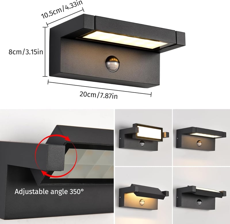 KUKAK 22W LED Fali Lámpa Mozgásérzékelővel, IP65 Vízálló, 3000K Meleg Fehér, 350° Forgatható, Kert és Terasz