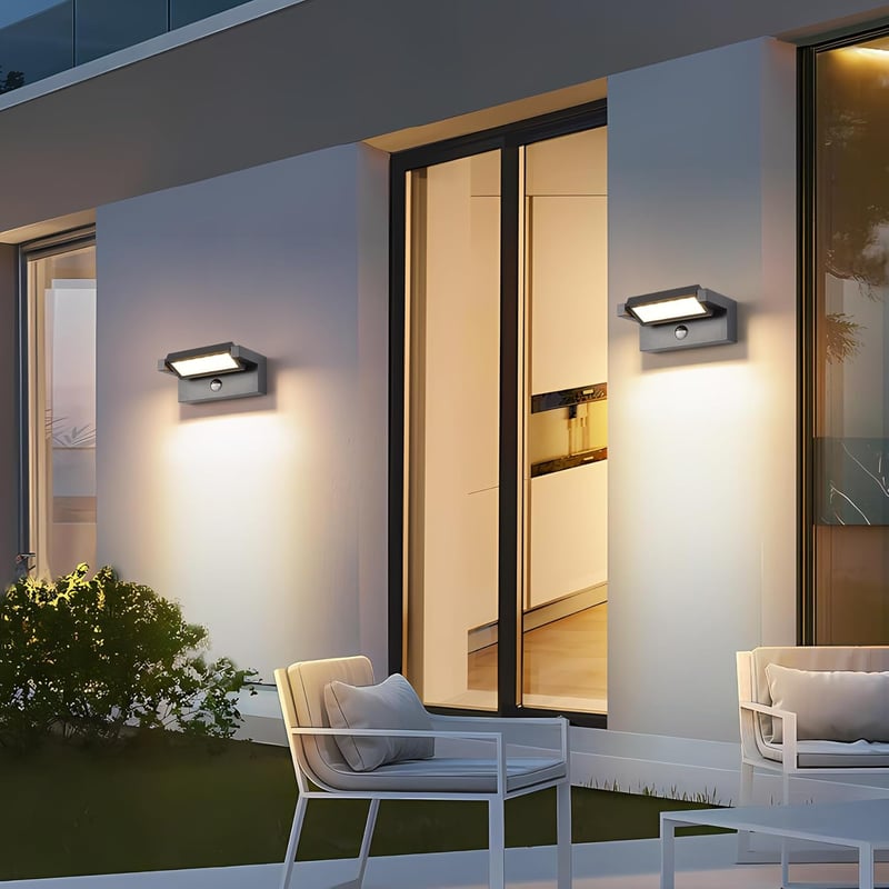 KUKAK 22W LED Kültéri-Beltéri Fali Lámpa Mozgásérzékelővel - 3000K Meleg Fehér, IP65 Vízálló, 350° Forgatható Panel, Kerthez, Teraszhoz