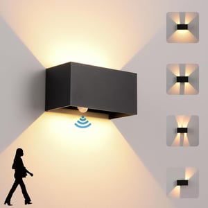 KUKAK 24W LED vanjska zidna svjetiljka sa senzorom pokreta, IP65, toplo bijela, crna - 2 kom.