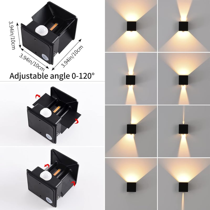 KUKAK 2db LED Fali Lámpa Mozgásérzékelővel, 12W, 3000K Meleg Fehér, IP65 Vízálló