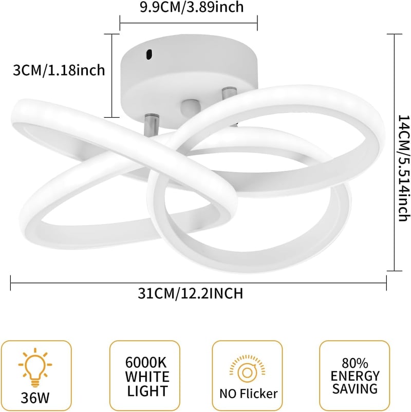 KUKAK 36W LED Mennyezeti Lámpa - Modern Virágmintás Kerek Fehér Világítás 6000K, 3900lm, Energiatakarékos, Lakásba, Konyhába, Fürdőszobába