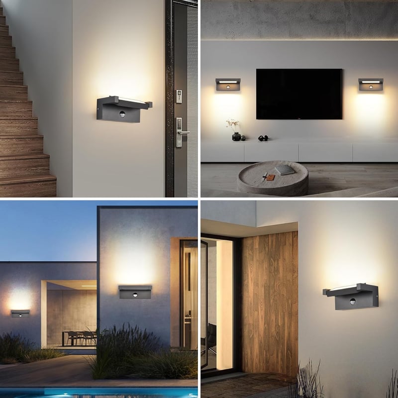 KUKAK LED Fali Lámpa Mozgásérzékelővel, 22W, IP65 Vízálló, Meleg Fehér, 350° Forgatható