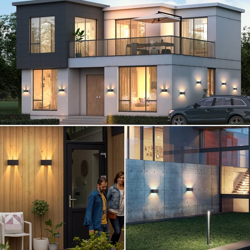 KUKAK LED fali lámpa mozgásérzékelővel 24 W kültéri beltéri fel le világít IP65 3000 K meleg fehér fekete