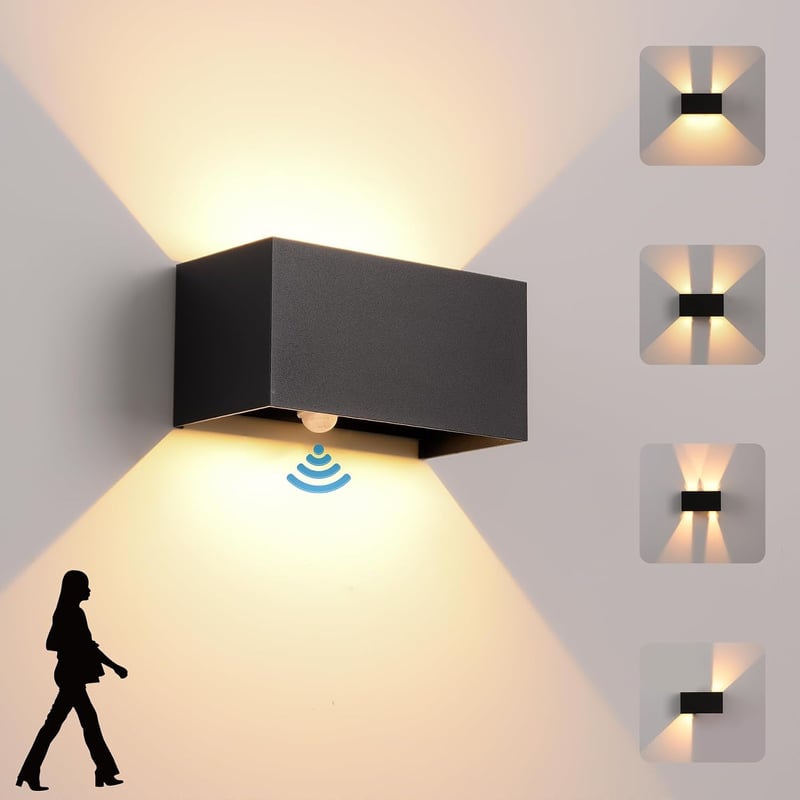 KUKAK LED fali lámpa mozgásérzékelővel 24 W kültéri beltéri fel le világít IP65 3000 K meleg fehér fekete
