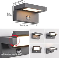 KUKAK LED kültéri fali lámpa mozgásérzékelővel, 350° forgatható, IP65 vízálló 3