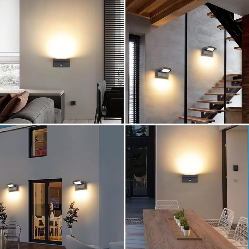 KUKAK LED kültéri fali lámpa mozgásérzékelővel, 350° forgatható, IP65 vízálló