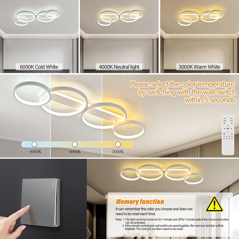KUKAK LED Mennyezeti Lámpa Gyűrű Alakú Dimmelhető Távirányítóval 4 Izzó 60W
