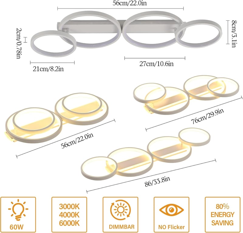 KUKAK LED Mennyezeti Lámpa Gyűrű Alakú Dimmelhető Távirányítóval 4 Izzó 60W