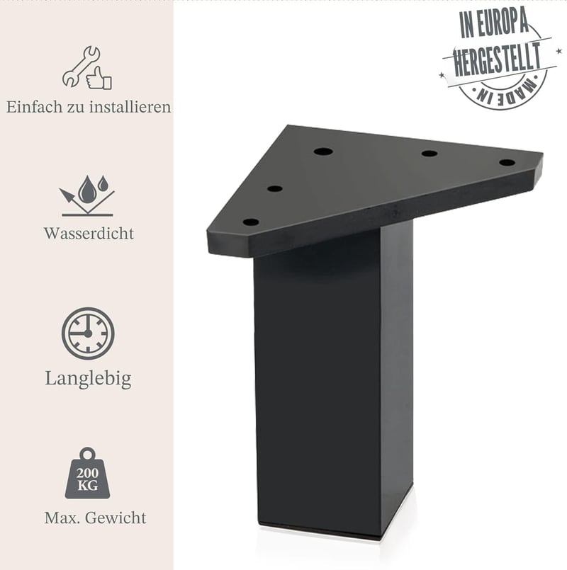 Kukicu bútor láb szett 4 db fekete 40x40 mm 10 cm csavarral