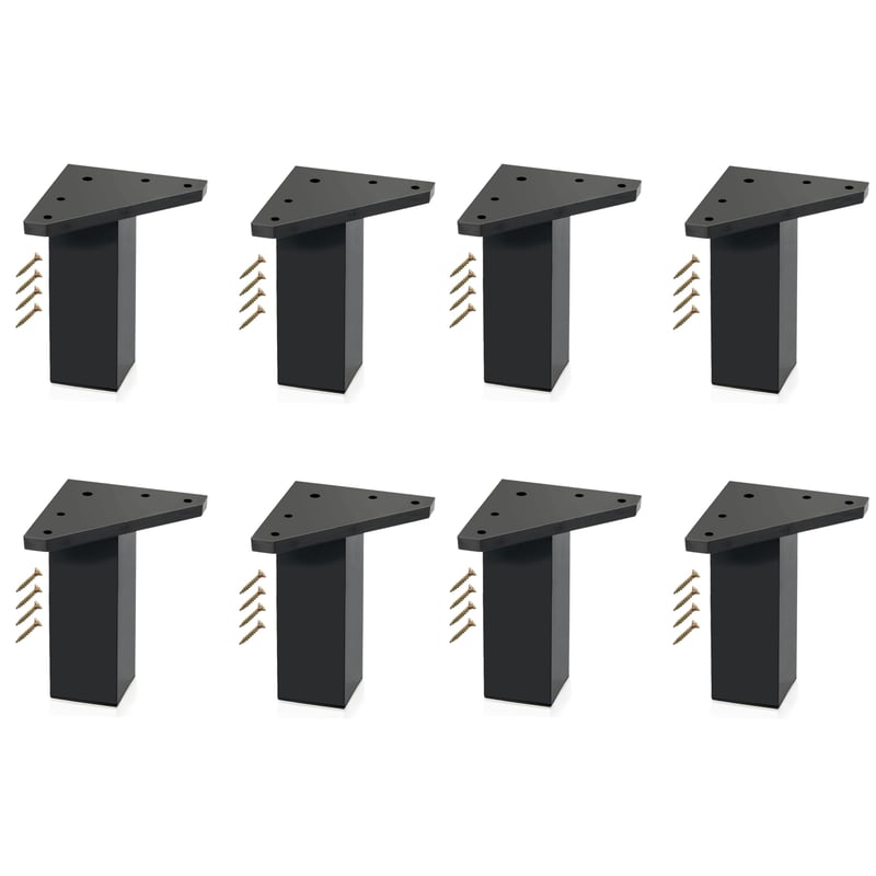 Kukicu Noge za namještaj - Set od 8 Crnih Četvrtastih (40x40 mm) Noga za Namještaj - Visina 8 cm - S Vijcima - Moderni Stil - Nosivost 200 kg
