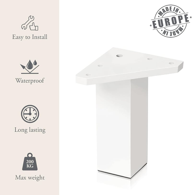 Kukicu fehér bútor láb 4 db 100 mm négyzet profil csavarral