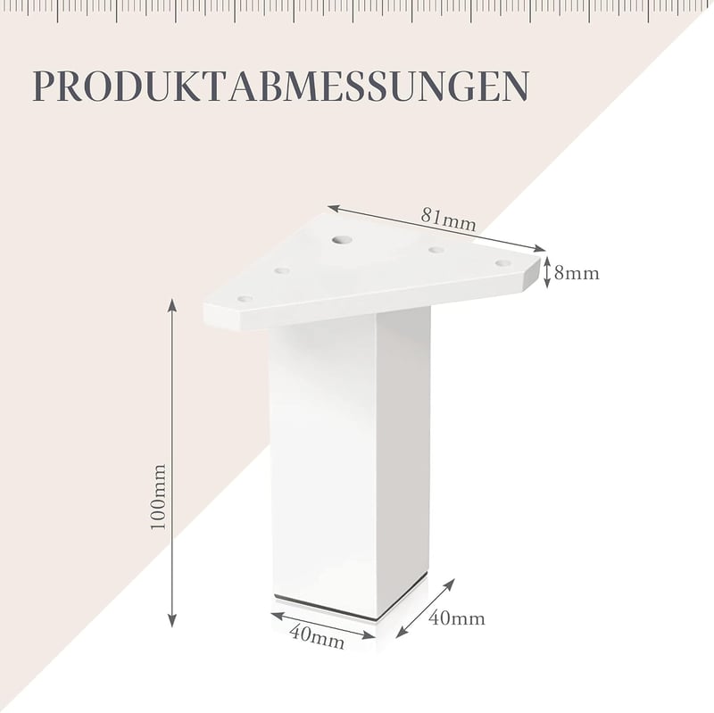 Kukicu fehér bútor láb 4 db 100 mm négyzet profil csavarral