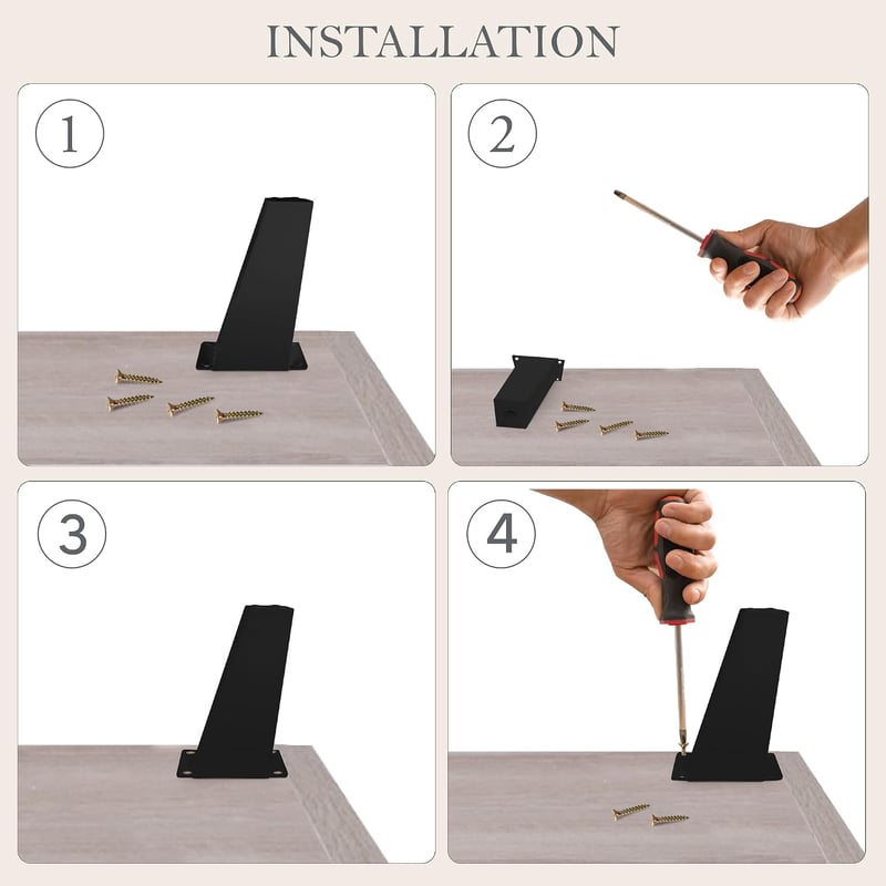 Kukicu fekete bútor lábak 12cm - 4 darabos szett csavarokkal