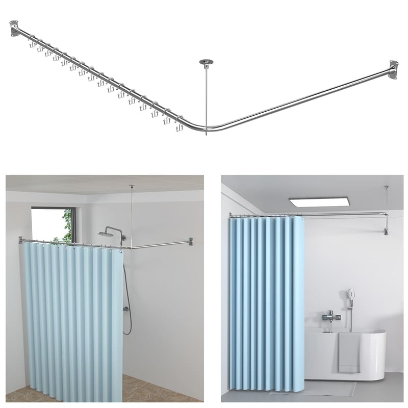KULACO nastaviteľná sprchová tyč v tvare L 100-120x100-190 cm, nerezová rohová tyč na sprchový záves do kúpeľne