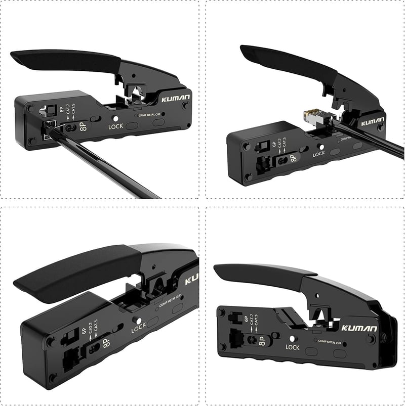 Kuman Hálózati Szerszámkészlet RJ45 Csatlakozó Sertésfog és Kábelteszter Cat6A Cat7