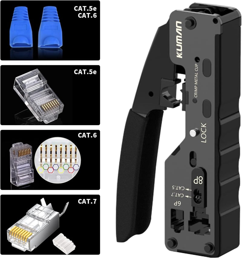 Kuman Hálózati Szerszámkészlet RJ45 Csatlakozó Sertésfog és Kábelteszter Cat6A Cat7
