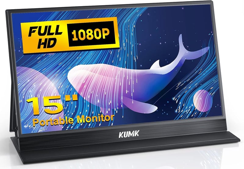 KUMK 15 Hüvelykes Hordozható Monitor 1080P FHD USB-C IPS Kijelző Laptop PC Mac Telefonhoz