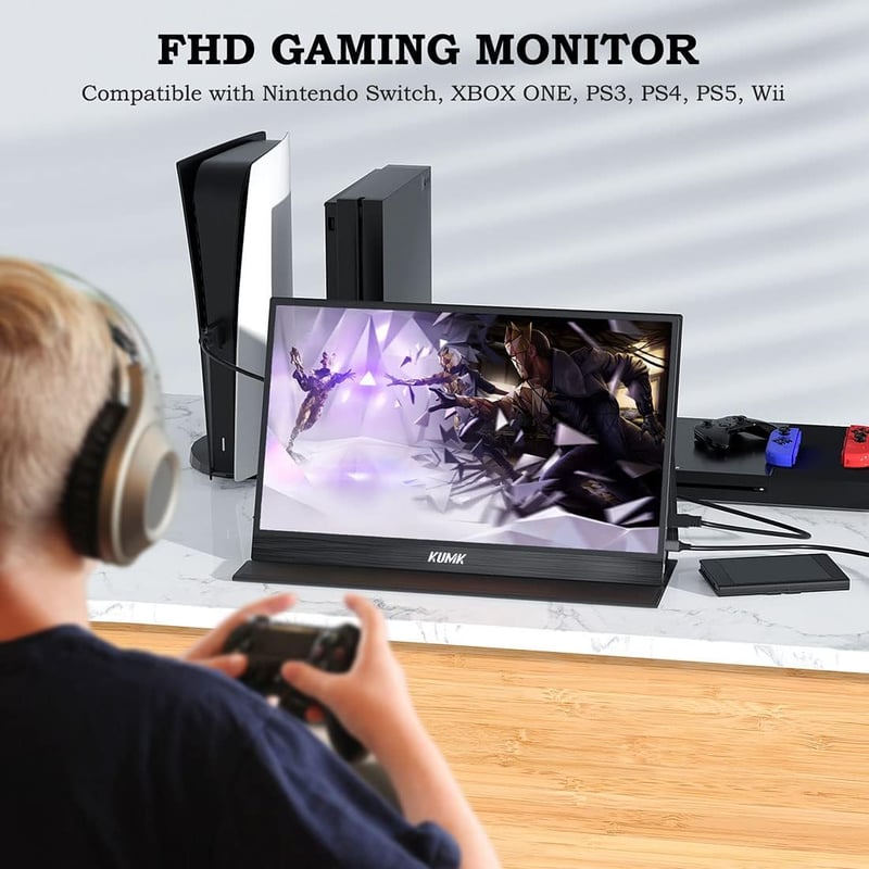 KUMK 15 Hüvelykes Hordozható Monitor Érintőképernyő 1920x1080 IPS USB-C HDMI