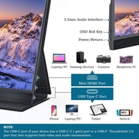KUMK 15 Hüvelykes Hordozható Monitor Érintőképernyő 1920x1080 IPS USB-C HDMI 6