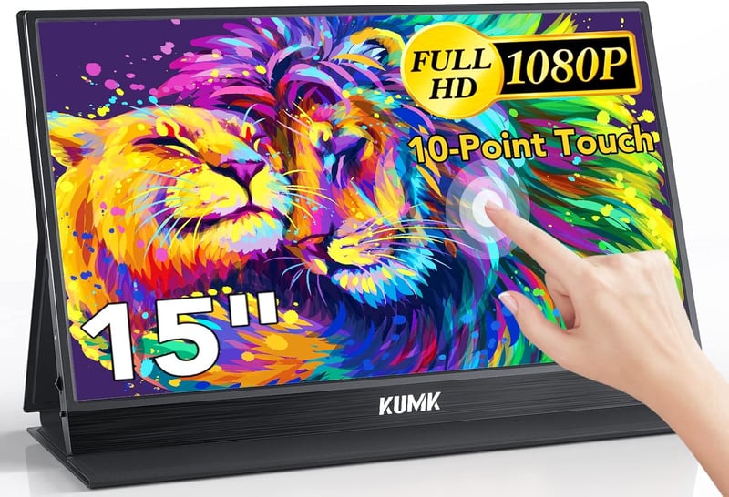 KUMK 15 Hüvelykes Hordozható Monitor Érintőképernyő 1920x1080 IPS USB-C HDMI