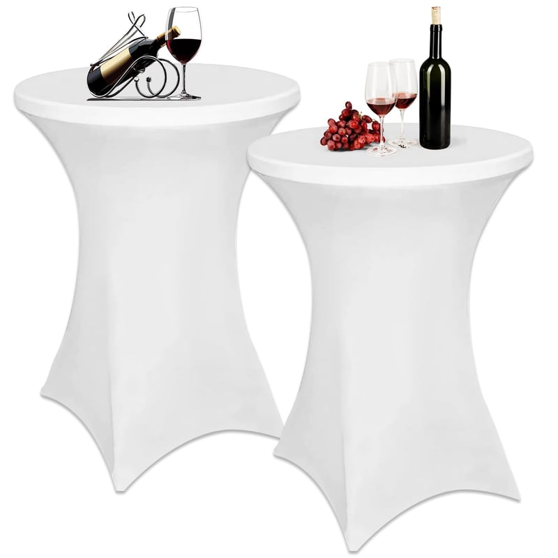 Față de masă elastică Kunaxku pentru masă de bar, 2 bucăți, 80 x 110 cm, față de masă din spandex pentru masă de bistro, pentru zile de naștere, nunți, decorațiuni interioare, albă