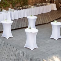 Față de masă elastică Kunaxku pentru masă de bar, 2 bucăți, 80 x 110 cm, față de masă din spandex pentru masă de bistro, pentru zile de naștere, nunți, decorațiuni interioare, albă 7