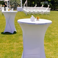 Față de masă elastică Kunaxku pentru masă de bar, 2 bucăți, 80 x 110 cm, față de masă din spandex pentru masă de bistro, pentru zile de naștere, nunți, decorațiuni interioare, albă 6