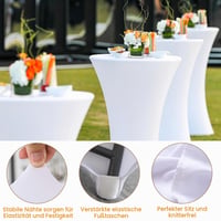 Față de masă elastică Kunaxku pentru masă de bar, 2 bucăți, 80 x 110 cm, față de masă din spandex pentru masă de bistro, pentru zile de naștere, nunți, decorațiuni interioare, albă 3