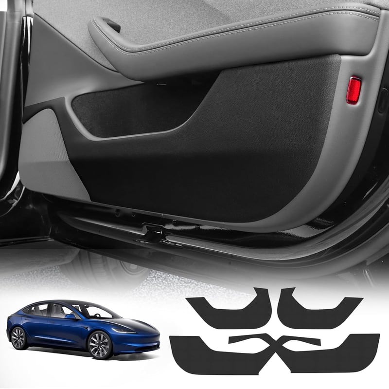 KUNGKIC Ajtó Védőfólia Tesla Model 3 2024 Belső Kiegészítő Rúgásvédő Matrica Öntapadós Műbőr 4 Darabos Szett Félkörös Dizájn