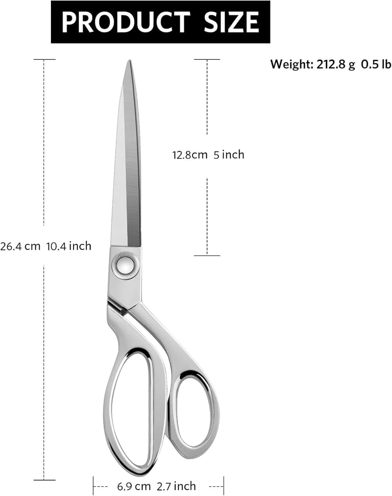 KUONIIY 10,4" Profi Szabó Olló Rozsdamentes Acél Szövet Bőr Varráshoz