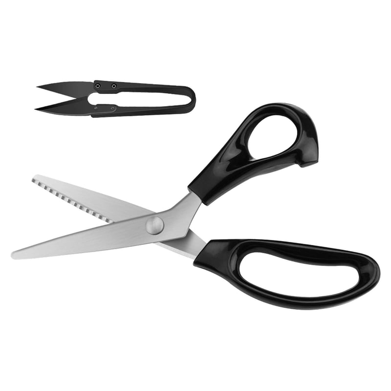 KUONIIY cik-cak škare za krojenje, nehrđajući čelik - crne - 23 cm