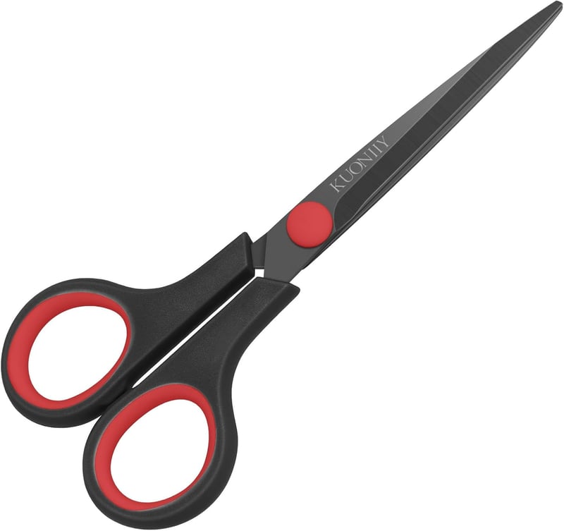 KUONIIY Titán Bevonatú Olló Ergonomikus Fogással 15cm Fekete-Piros