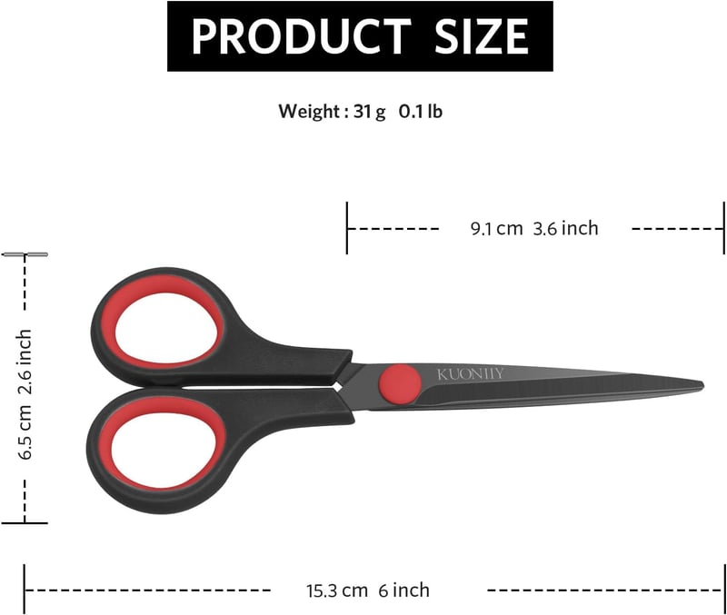 KUONIIY Titán Bevonatú Olló Ergonomikus Fogással 15cm Fekete-Piros