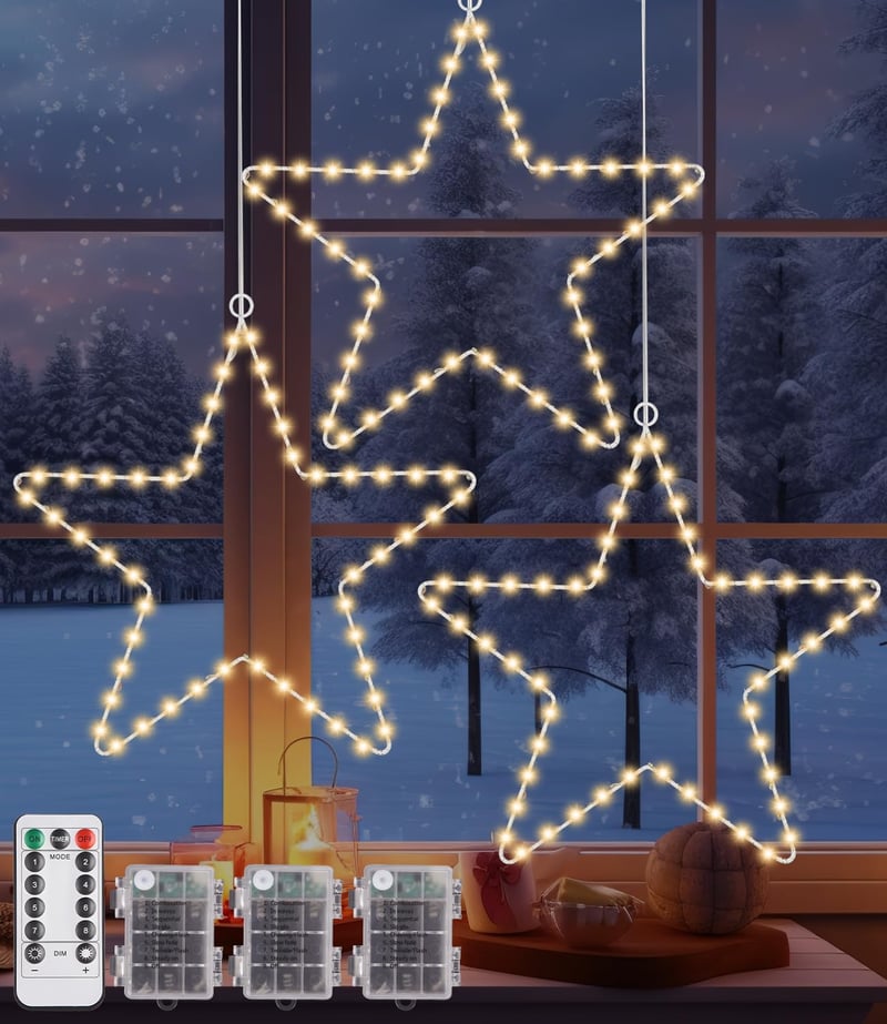 Decorațiune luminoasă de Crăciun tip stea Kureny cu LED, 3 bucăți, lumină alb cald, decorațiune de Crăciun pentru interior