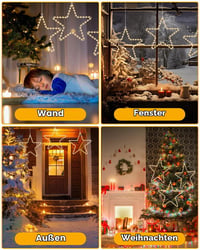 Decorațiune luminoasă de Crăciun tip stea Kureny cu LED, 3 bucăți, lumină alb cald, decorațiune de Crăciun pentru interior 6