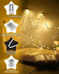 Decorațiune luminoasă de Crăciun tip stea Kureny cu LED, 3 bucăți, lumină alb cald, decorațiune de Crăciun pentru interior 3