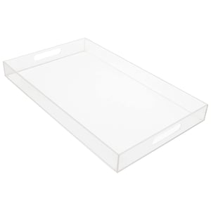 Tavă transparentă din acril Kurtzy cu mânere 50x30 cm - Tavă mare de servire dreptunghiulară din plastic — colț crăpat (stare: vezi a 2-a poză)