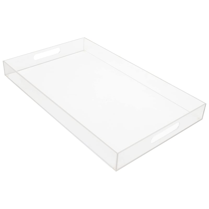 Priehľadný akrylový servírovací podnos Kurtzy s úchytkami – 50 x 30 cm – Extra veľký obdĺžnikový nepriepustný dekoratívny podnos na raňajky, kávu a jedlo