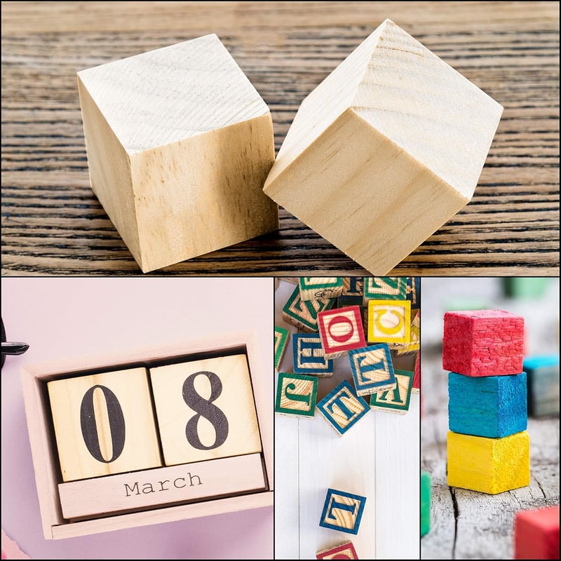 Kurtzy Fa Kocka 60 db - 3x3 cm Natúr Fa Blokk Kézimunkához és Játékhoz