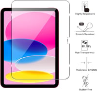KUSINHOKA iPad 10 Generációs (2022) Képernyővédő Üveg, 2 db, 10.9 Colos, Karcálló Edzett Üveg, Ujjlenyomatmentes HD Átlátszó Védőfólia 2