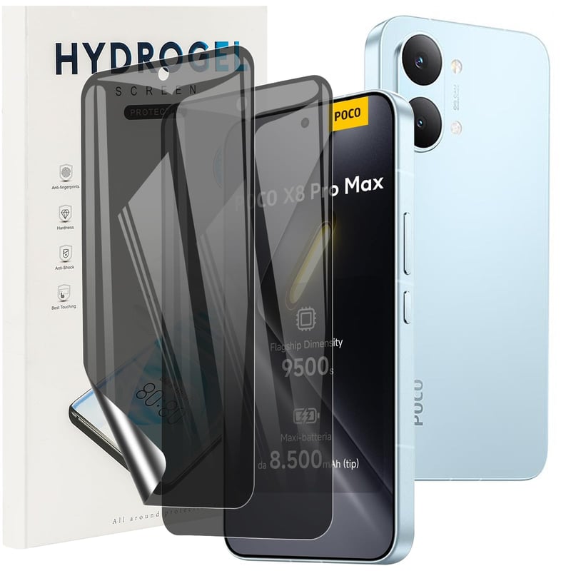 Ochranná fólia na displej KUSINHOKA pre Xiaomi Poco X8 Pro Max 5G – 2 ks hydrogélová fólia proti nahliadaniu (Anti-Spy), celoplošné pokrytie, odolná proti poškriabaniu