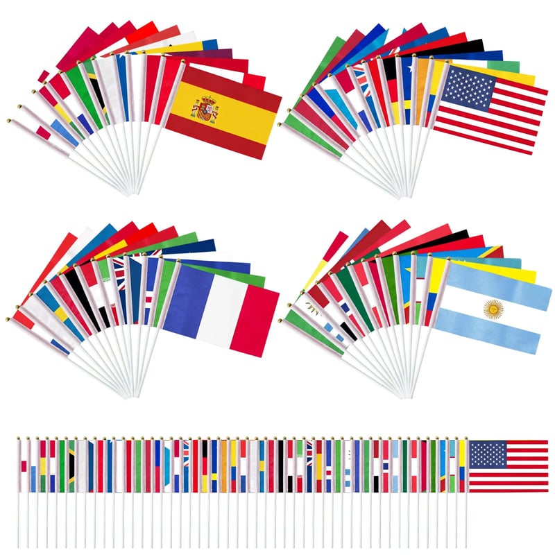 Pachet 48 Steaguri de mână KutaKuta, Campionatul Mondial de Fotbal 2026, Steaguri Naționale față-verso, Decorațiuni pentru Cupa Mondială, Parade, Petreceri, Accesorii pentru Suporteri