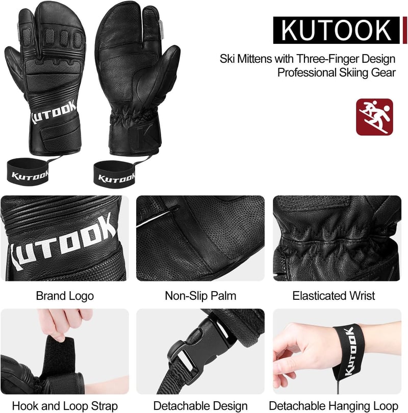 KUTOOK 3M Thinsulate vízálló kecskebőr sí kesztyű férfiaknak és nőknek M méret